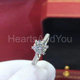 1ct Round Cut Moissanite Heart Prong Solitaire Accents Ring 14k WhiteGold Plated