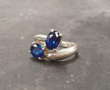 1.6ct Engagement Ring Oval Blue Sapphire Two Stone Bypass 14k White Gold Finish