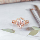 2ct Heart Cut Morganite Diamond Halo Curved Bridal Set Ring 14k Rose Gold Finish