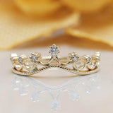 Crown Design Engagement Ring 1ct Round Cut VVS1D Diamond 14k Yellow Gold Finish