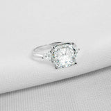 3ct Cushion Diamond Engagement Ring Trillion Accent Trilogy 14k White Gold Over