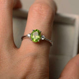 1ct Oval Green Peridot Engagement Ring Trilogy Minimalist 14k White Gold Finish