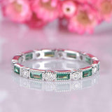 1.4ct Baguette Cut Green Emerald Wedding Band Full Eternity 14k WhiteGold Finish