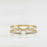 Open Stackable Dual Split Band Ring 1.3ct Baguette Diamond 14k Yellow Gold Over