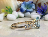 2ct Pear Cut Blue Aquamarine Round Diamond Accent Ring 14k Yellow Gold Finish