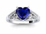 2ct Heart Sapphire Engagement Ring Art Deco Diamond Accent 14k White Gold Finish