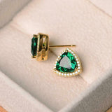 1.7ct Stud Earrings Trillion Cut Green Emerald Diamond Halo 14k Yellow Gold Over