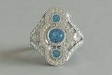 3ct Round Blue Aquamarine Engagement Ring Art Deco Trilogy 14k White Gold Finish