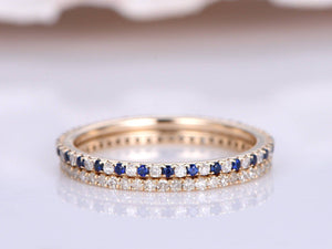 1.1ct Round Cut Blue Sapphire Wedding Band Engagement Ring 14k Rose Gold Finish