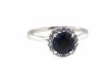 0.75ct Round Cut Blue Sapphire Halo Women Engagement Ring 14k White Gold Finish