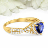 2ct Heart Cut Blue Sapphire Engagement Ring Split Shank Halo 14k YellowGold Over