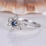 1ct Round Cut Blue Sapphire Floral Promise Engagement Ring 14k White Gold Finish