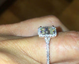 2ct Emerald Cut Diamond Round Accent Halo Engagement Ring 14k White Gold Finish