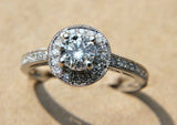 Halo Solitaire Engagement Ring 1.2ct Round Cut Diamond 14k White Gold Finish