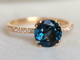 1.5ct Round Cut London Blue Topaz Solitaire with Accent Ring 14k YellowGold Over