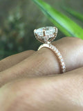 3ct Oval Cut Diamond Engagement Ring Hidden Halo 14k Rose Gold Over Round Accent