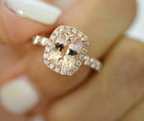 2.2ct Cushion Cut Morganite Engagement Ring 14k Rose Gold Finish Diamond Halo