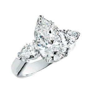 3.5Ct Pear Cut Diamond Three Stone Solitaire Engagement Ring 14K White Gold Over