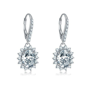 1.8ct Oval Cut VVS1D Diamond Halo Flower Drop Earrings 14k White Gold Finish