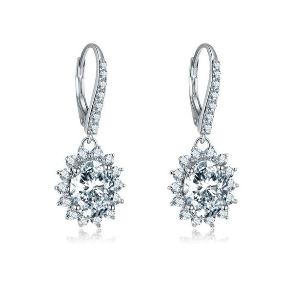 1.8ct Oval Cut VVS1D Diamond Halo Flower Drop Earrings 14k White Gold Finish