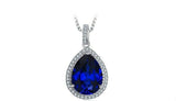 2ct Pear Cut Blue Sapphire Halo Tear Drop Pendant 14k White Gold Finish NO CHAIN