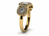 2ct Cushion Cut Diamond 3 Stone Fancy Cluster Engagement Ring 14k Gold Finish