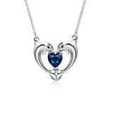 1Ct Heart Cut Blue Sapphire Dual Dolphin Love Gift Pendant 14K White Gold Finish