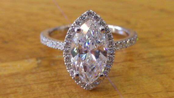 3Ct Marquise Cut VVS1 Diamond Halo Solitaire Engagement Ring 18K White Gold Over