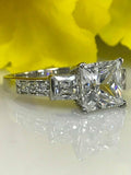 2ct Princess Cut Diamond 3 Stone Solitaire Engagement Ring 14k White Gold Finish