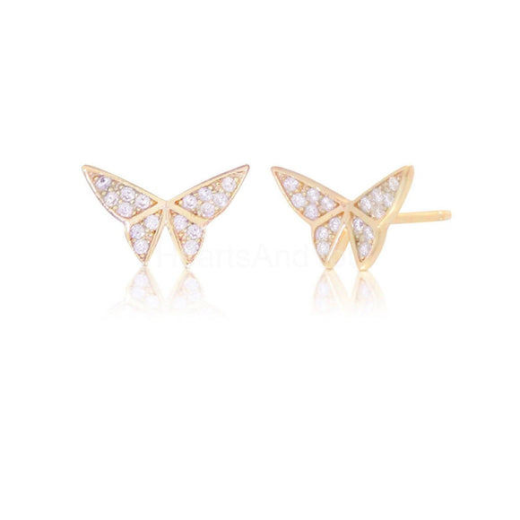 0.6ct Round Cut Moissanite Butterfly Stud Earrings 14k Yellow Gold Plated