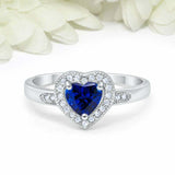 2ct Heart Cut Blue Sapphire Engagement Ring Milgrain Halo 14k White Gold Finish