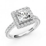 2.5ct Princess Cut Diamond Halo Cluster Engagement Ring 14k White Gold Finish