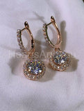 2ct Round Cut Moissanite Halo Latch Back Drop Earrings 14k Rose Gold Plated