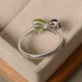 1.2ct Engagement Ring Heart Cut Amethyst & Peridot Bow Knot 14k WhiteGold Finish