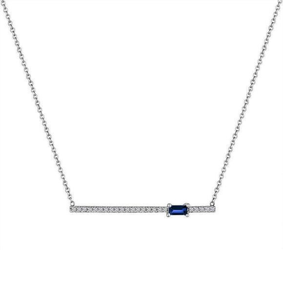 1ct Baguette Cut Blue Sapphire Pendant Chain Horizontal Bar 14k White Gold Over