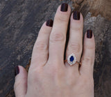 2ct Pear Cut Blue Sapphire Art Deco Promise Engagement Ring 14k Rose Gold Finish