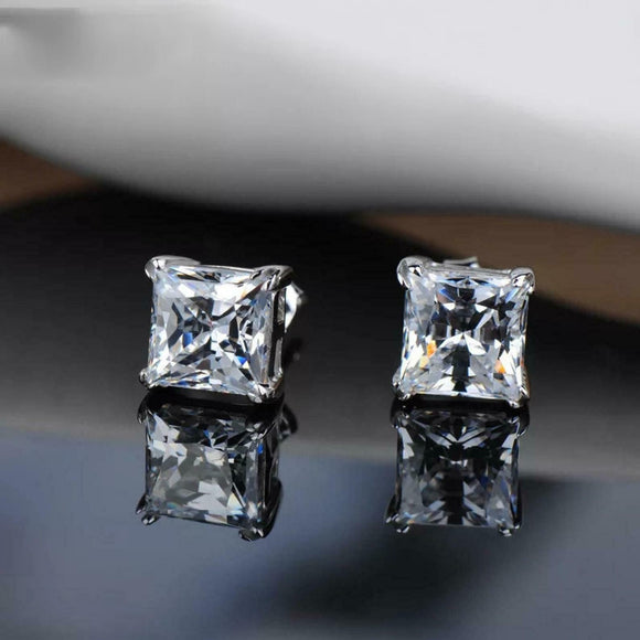 1.6ct Stud Earrings Princess Cut Diamond Solitaire Women 14k White Gold Finish