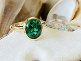 2ct Engagement Ring Oval Green Emerald Bezel Set Solitaire 14k Yellow Gold Over