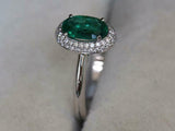 2ct Oval Cut Green Emerald Diamond Halo Solitaire Ring 14k White Gold Finish