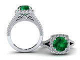 2.5ct Round Green Emerald Engagement Ring Split Shank Halo 14k White Gold Finish