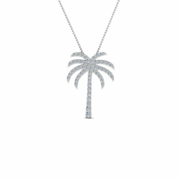 1ct Round Cut VVS1 Diamond Palm Tree Pendant 10k Real Solid White Gold NO CHAIN