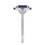 2.5ct Oval Cut Blue Sapphire Round Accent Diamond Halo Ring 14k WhiteGold Finish