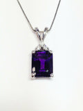 3Ct Emerald Cut Purple Amethyst Diamond Solitaire Pendant 14K White Gold Finish