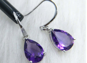 2.5ct Drop Earrings Pear Cut Amethyst Solitaire Fish Hook 14k White Gold Finish