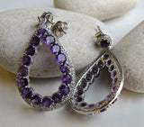 2.5ct Round Cut Purple Amethyst Diamond Halo Drop Earrings 14k White Gold Finish