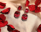 2ct Cushion Simulated Ruby Party Wear Halo Drop Earrings 14k White Gold Plated