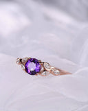 2Ct Round Cut Purple Amethyst Engagement Ring 14K Rose Gold Over Marquise Accent