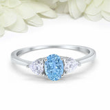 1ct Oval Cut Blue Aquamarine Engagement Ring Diamond Trilogy 14k White Gold Over