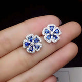 2.5ct Pear Cut Blue Sapphire Flower Design Stud Earrings 14k White Gold Finish