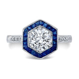 2.5ct Round Cut Diamond Sapphire Art Deco Engagement Ring 14k White Gold Finish